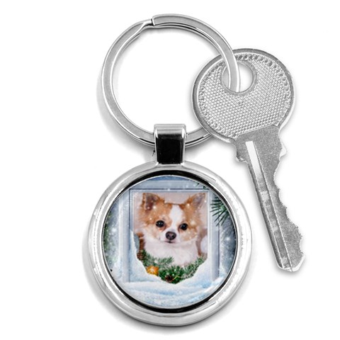 Puppy watching snow Key Chain (Round) from ArtsNow.com Front
