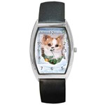 Puppy watching snow Barrel Style Metal Watch