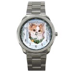 Puppy watching snow Sport Metal Watch