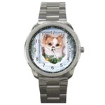 Puppy watching snow Sport Metal Watch