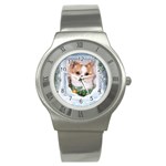 Puppy watching snow Stainless Steel Watch