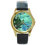Jerrys Lighthouse -  Ave Hurley - Wrap Canvas Version Round Gold Metal Watch