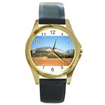 mountainscene1 Round Gold Metal Watch