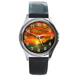 Alyssa s Sunset -Ave Hurley ArtRevu.com- Round Metal Watch