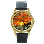 Alyssa s Sunset -Ave Hurley ArtRevu.com- Round Gold Metal Watch