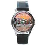 Jane s Winter Sunset -AveHurley ArtRevu.com- Round Metal Watch