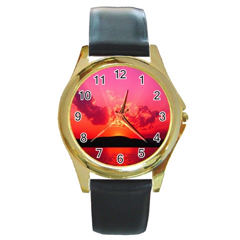 Sunset Round Gold Metal Watch from ArtsNow.com Front