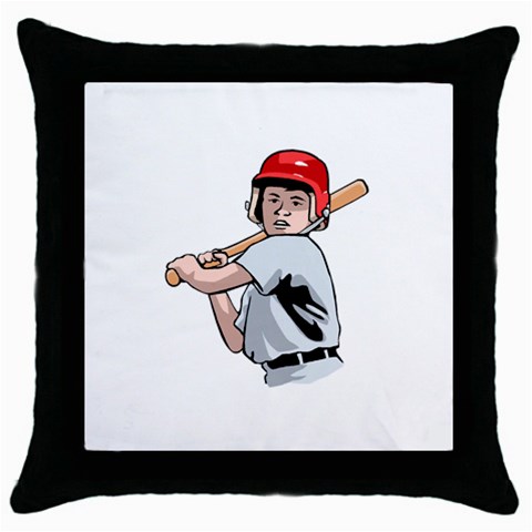 Boy with Baseball Bat Throw Pillow Case (Black) from ArtsNow.com Front