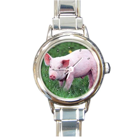 Pig Piglet Round Italian Charm Watch from ArtsNow.com Front