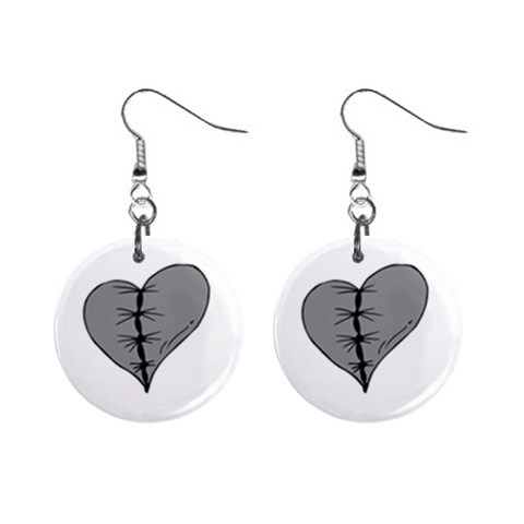Sewn Up Dark Heart 1  Button Earrings from ArtsNow.com Front