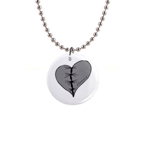 Sewn Up Dark Heart 1  Button Necklace from ArtsNow.com Front