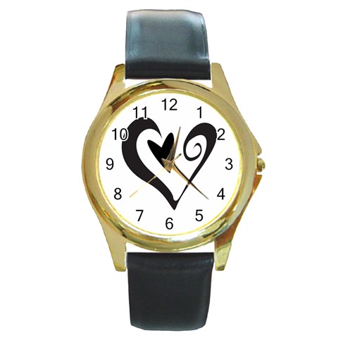 Heart Inside a Heart Round Gold Metal Watch from ArtsNow.com Front