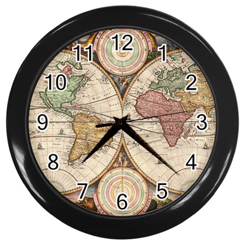 1730 Stoopendaal Map Of The World In Two Hemispheres   Geographicus   Wereltcaert Stoopendaal 1730 Wall Clock (Black) from ArtsNow.com Front