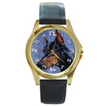 Doberman - Quality Round Metal Leather Strap Watch (Gold-Tone)