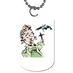 Scared Woman Holding Cross Dog Tag (One Side)