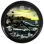 Cosgriff Point Lighthouse -AveHurley ArtRevu.com- Wall Clock (Black)