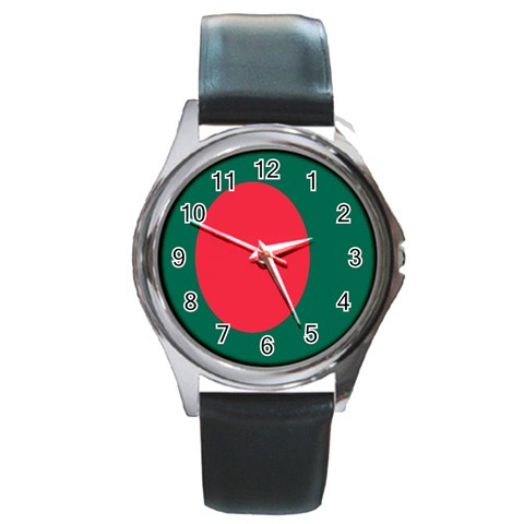 Flag_of_Bangladesh Round Metal Watch from ArtsNow.com Front