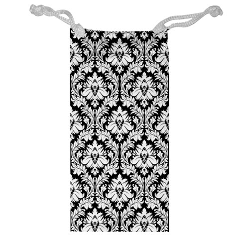 White On Black Damask Jewelry Bag from ArtsNow.com Front