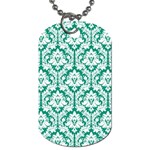 White On Emerald Green Damask Dog Tag (One Sided)
