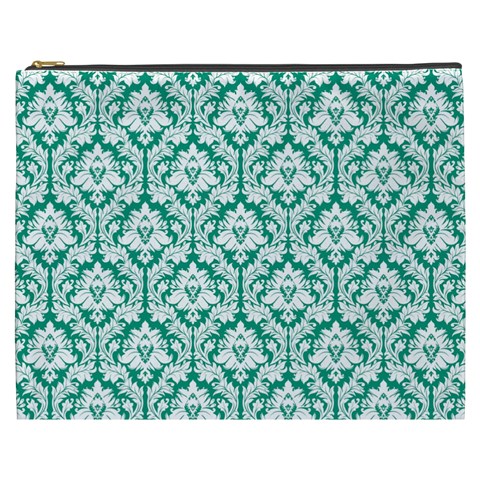 Emerald Green Damask Pattern Cosmetic Bag (XXXL) from ArtsNow.com Front