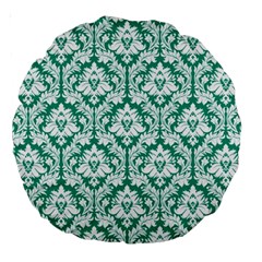 Emerald Green Damask Pattern Large 18  Premium Round Cushion  from ArtsNow.com Back