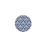 White On Blue Damask 1  Mini Button Magnet