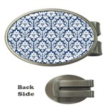 White On Blue Damask Money Clip (Oval)