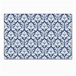 White On Blue Damask Postcard 4 x 6  (10 Pack)