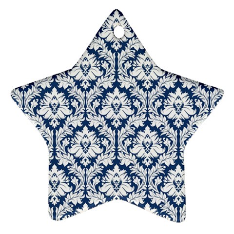 White On Blue Damask Star Ornament (Two Sides) from ArtsNow.com Front