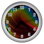 Liquid Rainbow, Abstract Wave Of Cosmic Energy  Wall Clock (Silver)