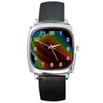 Liquid Rainbow, Abstract Wave Of Cosmic Energy  Square Leather Watch