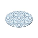 White On Light Blue Damask Sticker (Oval)