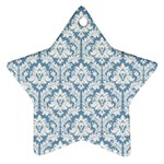 White On Light Blue Damask Star Ornament (Two Sides)