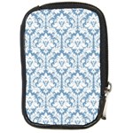 White On Light Blue Damask Compact Camera Leather Case