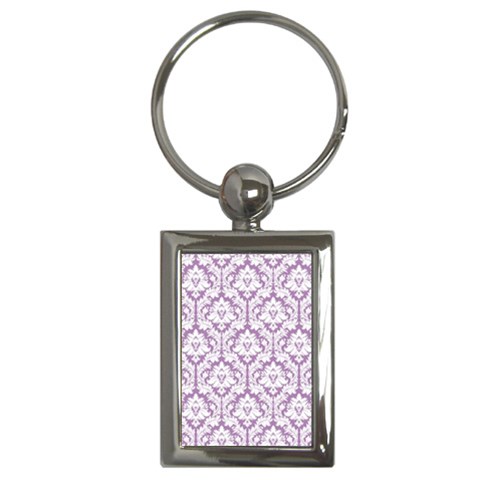White On Lilac Damask Key Chain (Rectangle) from ArtsNow.com Front