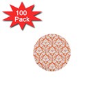 White On Orange Damask 1  Mini Button (100 pack)