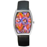 Crystal Star Dance, Abstract Purple Orange Tonneau Leather Watch