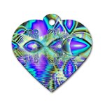 Abstract Peacock Celebration, Golden Violet Teal Dog Tag Heart (Two Sided)
