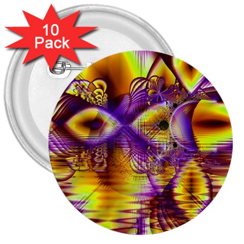 Golden Violet Crystal Palace, Abstract Cosmic Explosion 3  Button (10 pack) from ArtsNow.com Front