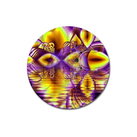 Golden Violet Crystal Palace, Abstract Cosmic Explosion Magnet 3  (Round) from ArtsNow.com Front