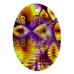 Golden Violet Crystal Palace, Abstract Cosmic Explosion Oval Ornament (Two Sides) from ArtsNow.com Front