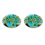 Crystal Gold Peacock, Abstract Mystical Lake Cufflinks (Oval)