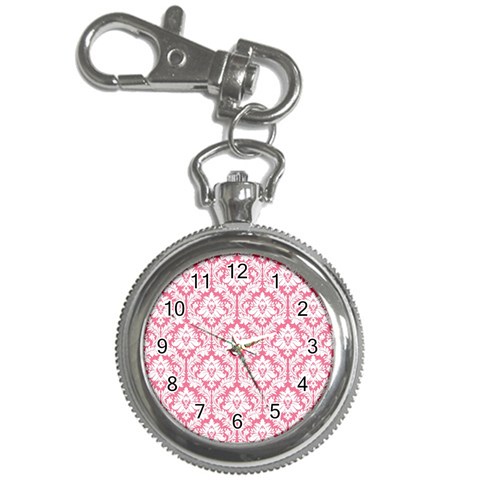 White On Soft Pink Damask Key Chain Watch from ArtsNow.com Front