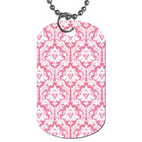White On Soft Pink Damask Dog Tag (One Sided) from ArtsNow.com Front