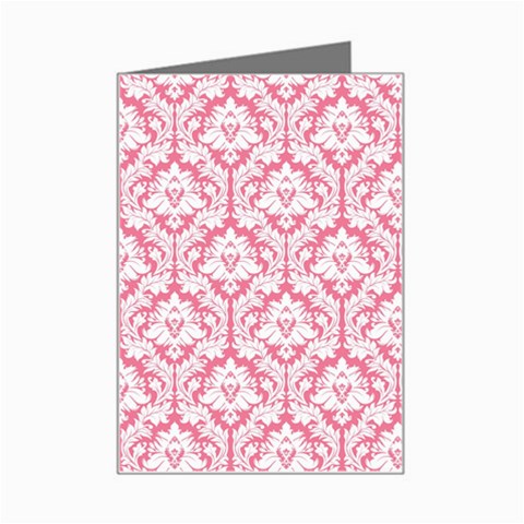 White On Soft Pink Damask Mini Greeting Card from ArtsNow.com Left
