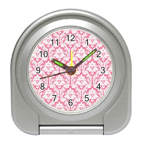 White On Soft Pink Damask Desk Alarm Clock from ArtsNow.com Front