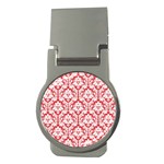 White On Red Damask Money Clip (Round)