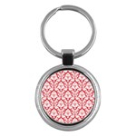 White On Red Damask Key Chain (Round)