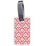 White On Red Damask Luggage Tag (Two Sides)