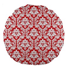 Poppy Red Damask Pattern Large 18  Premium Round Cushion  from ArtsNow.com Back